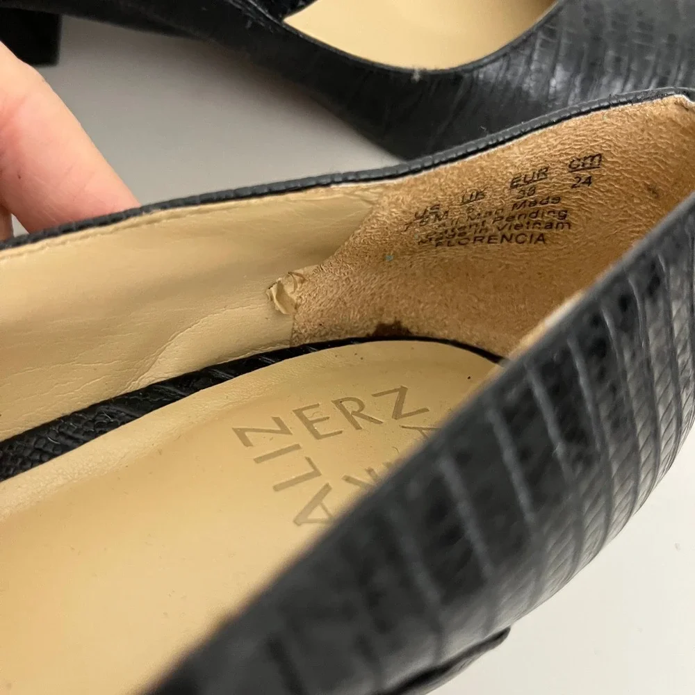 Naturalizer Florencia Mary Jane Pointed Toe Pumps 7.5M Faux Lizard Block Heel